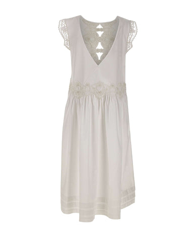 Abito lungo con pizzo floreale W06040581 WHITE MAURIZIO MYKONOS 