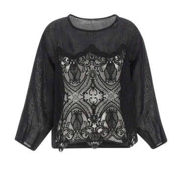 Blusa in misto lino con ricami W08111081 BLACK MAURIZIO MYKONOS 