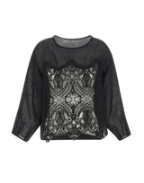 Blusa in misto lino con ricami W08111081 BLACK MAURIZIO MYKONOS 