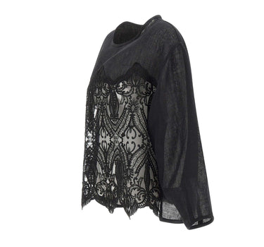 Blusa in misto lino con ricami W08111081 BLACK MAURIZIO MYKONOS 