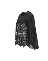 Blusa in misto lino con ricami W08111081 BLACK MAURIZIO MYKONOS 