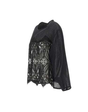 Blusa in misto lino con ricami W08111081 BLACK MAURIZIO MYKONOS 