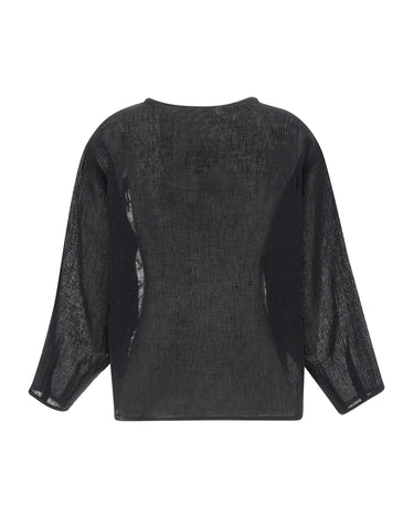 Blusa in misto lino con ricami W08111081 BLACK MAURIZIO MYKONOS 