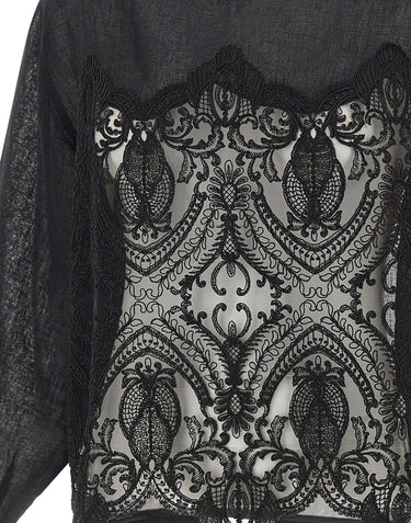 Blusa in misto lino con ricami W08111081 BLACK MAURIZIO MYKONOS 