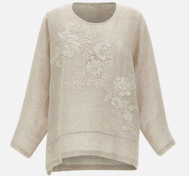 Blusa in lino con dettagli in pizzo W08221081 LTBROWN MAURIZIO MYKONOS 