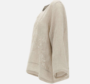 Blusa in lino con dettagli in pizzo W08221081 LTBROWN MAURIZIO MYKONOS 