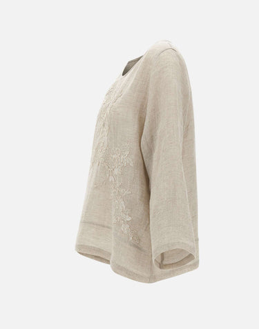 Blusa in lino con dettagli in pizzo W08221081 LTBROWN MAURIZIO MYKONOS 
