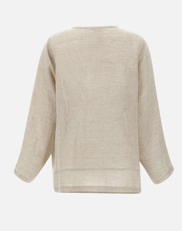 Blusa in lino con dettagli in pizzo W08221081 LTBROWN MAURIZIO MYKONOS 
