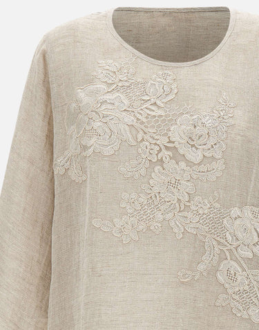 Blusa in lino con dettagli in pizzo W08221081 LTBROWN MAURIZIO MYKONOS 