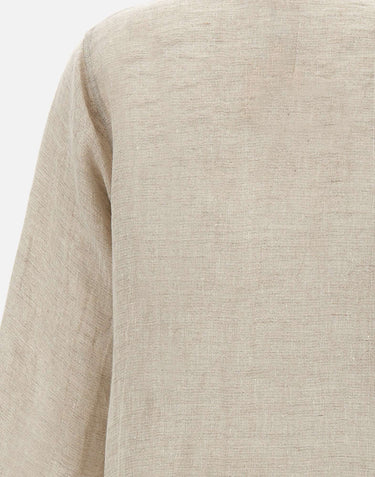 Blusa in lino con dettagli in pizzo W08221081 LTBROWN MAURIZIO MYKONOS 