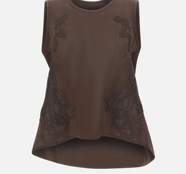 Top in lino con dettagli in pizzo W14040781 CHOCOLATE MAURIZIO MYKONOS 