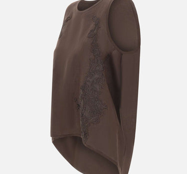 Top in lino con dettagli in pizzo W14040781 CHOCOLATE MAURIZIO MYKONOS 