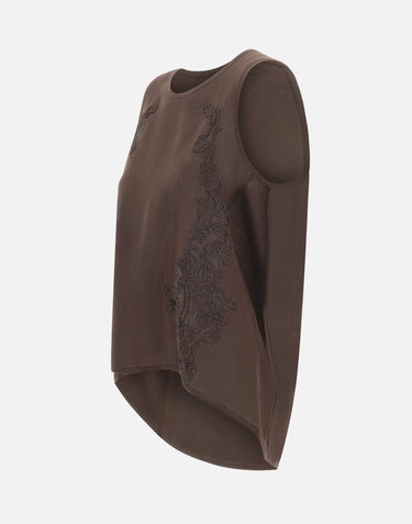 Top in lino con dettagli in pizzo W14040781 CHOCOLATE MAURIZIO MYKONOS 