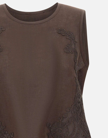 Top in lino con dettagli in pizzo W14040781 CHOCOLATE MAURIZIO MYKONOS 