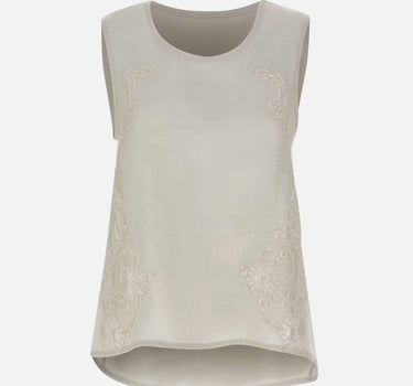 Top in lino con dettagli in pizzo W14040781 OFFWHITE MAURIZIO MYKONOS 