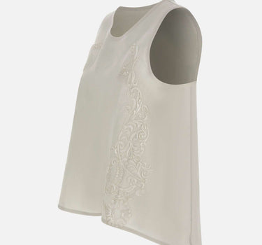 Top in lino con dettagli in pizzo W14040781 OFFWHITE MAURIZIO MYKONOS 