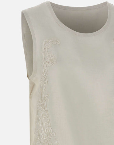 Top in lino con dettagli in pizzo W14040781 OFFWHITE MAURIZIO MYKONOS 