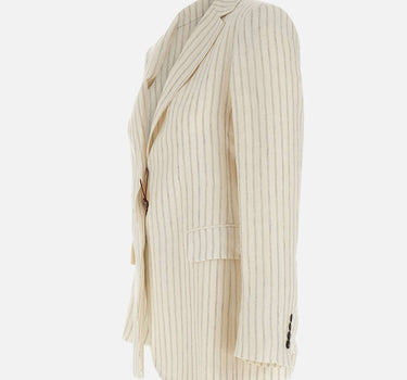 MAX MARA STUDIO Blazer in lino gessato WHITE Donna 