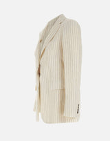 MAX MARA STUDIO Blazer in lino gessato WHITE Donna 