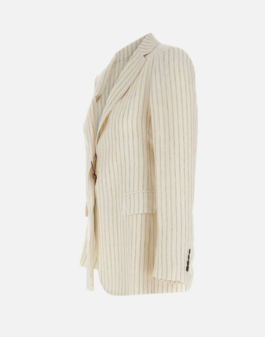 MAX MARA STUDIO Blazer in lino gessato WHITE Donna 
