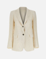 MAX MARA STUDIO Blazer in lino gessato WHITE Donna 