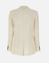 MAX MARA STUDIO Blazer in lino gessato WHITE Donna 