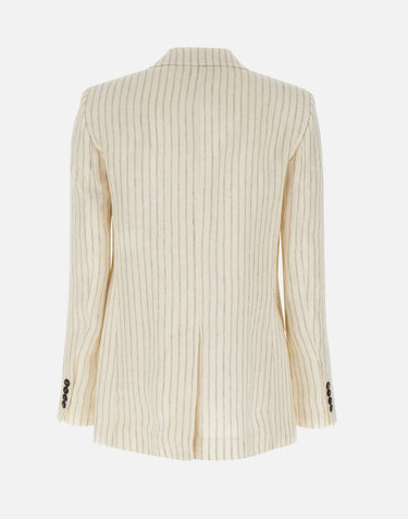 MAX MARA STUDIO Blazer in lino gessato WHITE Donna 
