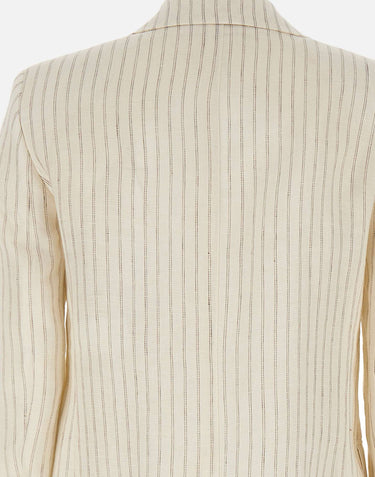 MAX MARA STUDIO Blazer in lino gessato WHITE Donna 