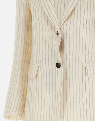MAX MARA STUDIO Blazer in lino gessato WHITE Donna 