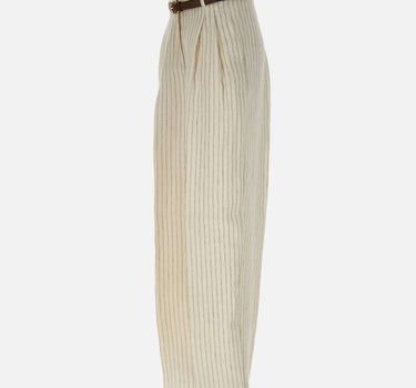 MAX MARA STUDIO Pantalone in lino gessato WHITE Donna 