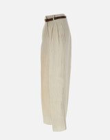 MAX MARA STUDIO Pantalone in lino gessato WHITE Donna 