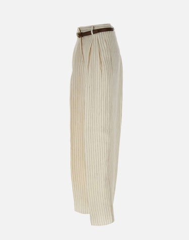 MAX MARA STUDIO Pantalone in lino gessato WHITE Donna 