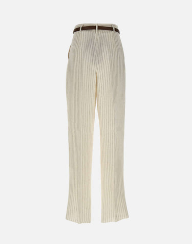 MAX MARA STUDIO Pantalone in lino gessato WHITE Donna 