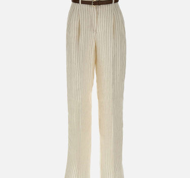 MAX MARA STUDIO Pantalone in lino gessato WHITE Donna 
