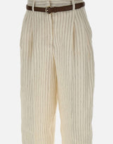 MAX MARA STUDIO Pantalone in lino gessato WHITE Donna 