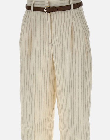 MAX MARA STUDIO Pantalone in lino gessato WHITE Donna 