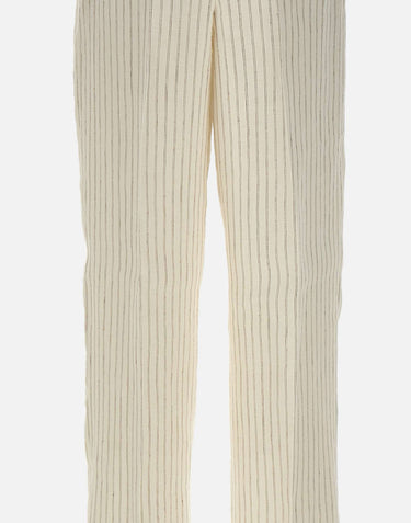 MAX MARA STUDIO Pantalone in lino gessato WHITE Donna 