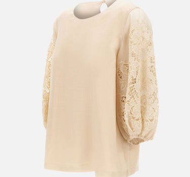 MAX MARA STUDIO Blusa in garza ramié e Sangallo BEIGE Donna 
