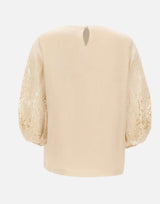 MAX MARA STUDIO Blusa in garza ramié e Sangallo BEIGE Donna 