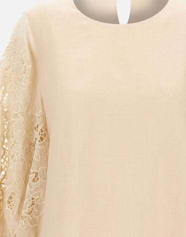 MAX MARA STUDIO Blusa in garza ramié e Sangallo BEIGE Donna 