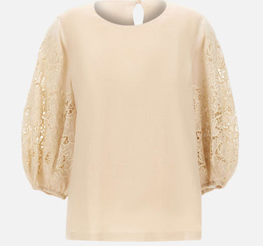 MAX MARA STUDIO Blusa in garza ramié e Sangallo BEIGE Donna 
