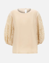 MAX MARA STUDIO Blusa in garza ramié e Sangallo BEIGE Donna 