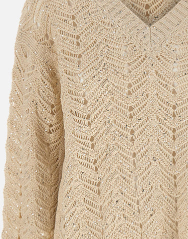 MAX MARA STUDIO Maglia in filato di cotone con paillettes BEIGE Donna 