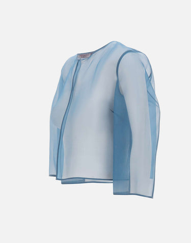 MAX MARA STUDIO ELEGANTE Giacca crop in organza di seta<BR/> Light Blue Donna 