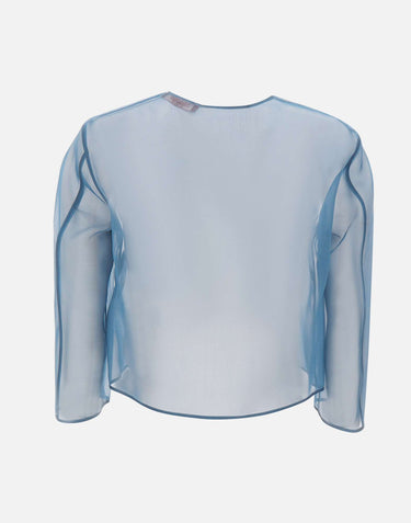 MAX MARA STUDIO ELEGANTE Giacca crop in organza di seta<BR/> Light Blue Donna 