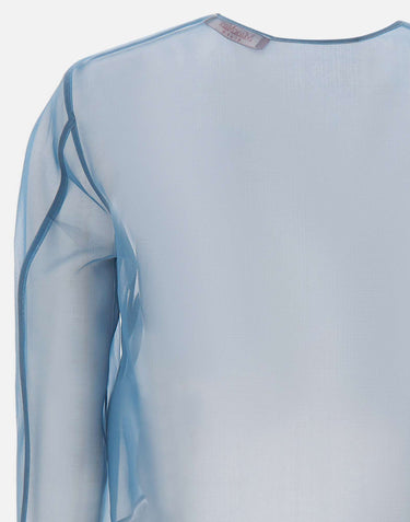 MAX MARA STUDIO ELEGANTE Giacca crop in organza di seta<BR/> Light Blue Donna 