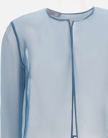 MAX MARA STUDIO ELEGANTE Giacca crop in organza di seta<BR/> Light Blue Donna 