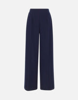 Pantaloni in crêpe a vita alta P16523 NAVY NISSA 