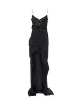 Abito lungo in raso con schiena scoperta RRS16676 BLACK NISSA 