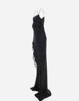 Abito lungo in raso con schiena scoperta RRS16676 BLACK NISSA 